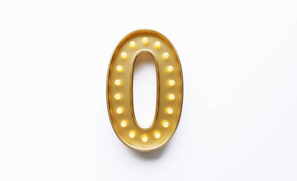 istock Gold Colored Number 0 Illuminated By Light Bulbs on White Background 1562966968