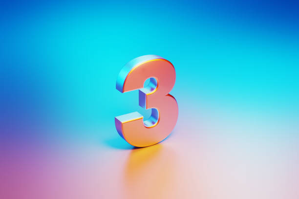 istock Metallic Number Three Illuminated By Blue And Pink Lights On Blue And Pink Background 1562968538