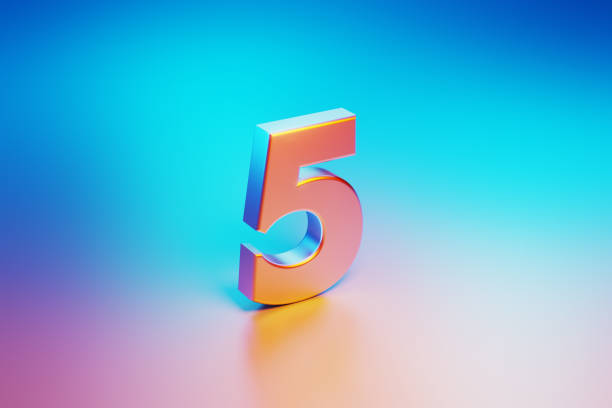 istock Metallic Number Five Illuminated By Blue And Pink Lights On Blue And Pink Background 1562969659