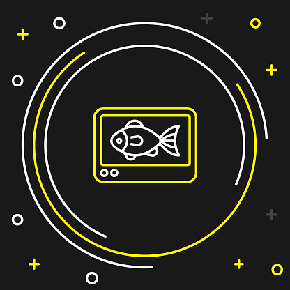 Line Fish finder echo sounder icon isolated on black background. Electronic equipment for fishing. Colorful outline concept. Vector.