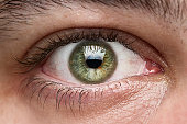 Close-up of green eye of a white person