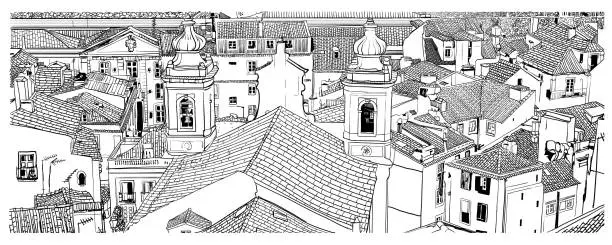 Vector illustration of View of Lisbon over the roofs in Alfama
