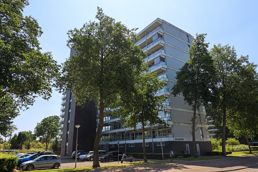 Nieuwerkerk, Netherlands - july 2023 ; Big condonium buildings for social rent as part of sales deal for saving renting company