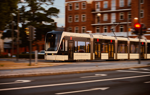 Toronto, Canada - September 9, 2014: A view of the new Toronto Street Cars during the day. Passengers can be seen on the vehicle