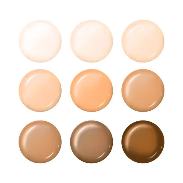 Vector illustration of Color shades Palette for foundation. Make up cosmetic for banner, poster. Liquid foundation background with cream tube. Vector illustration EPS 10.