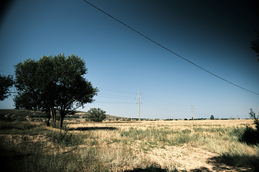 Arid landscape with electricity power line