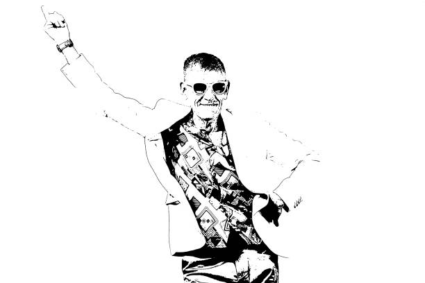 Sketch of a senior man dancing