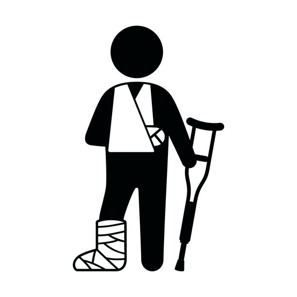 stockillustraties, clipart, cartoons en iconen met person with a broken leg and arm icon vector - lichamelijk letsel