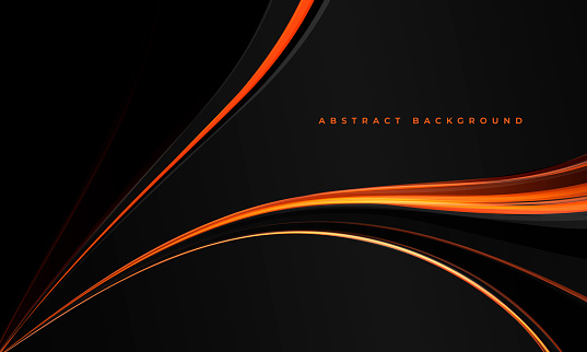 Black vector abstract background with bright orange ribbons and lines. Vector illustration
