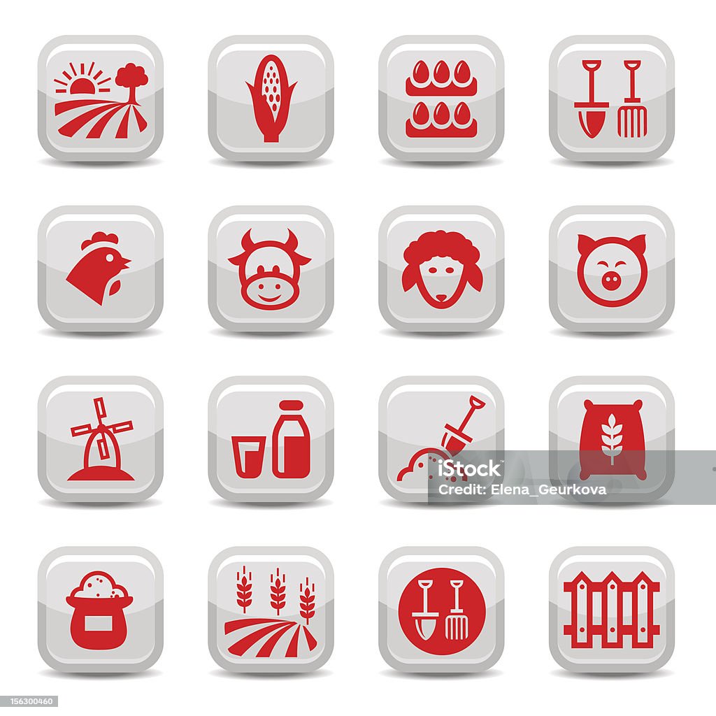 Ensemble d'icônes de ferme - clipart vectoriel de Bovin domestique libre de droits