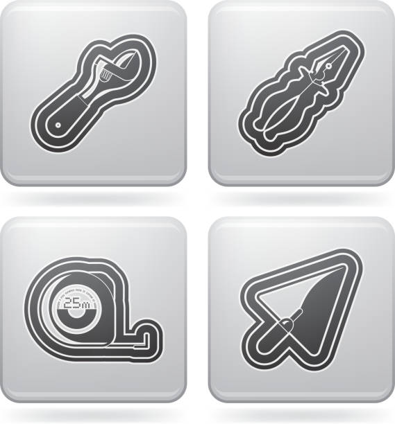 Construction site tools 4 icons from Construction Industry theme, from left to right, top to bottom:  white background level hand tool white stock illustrations