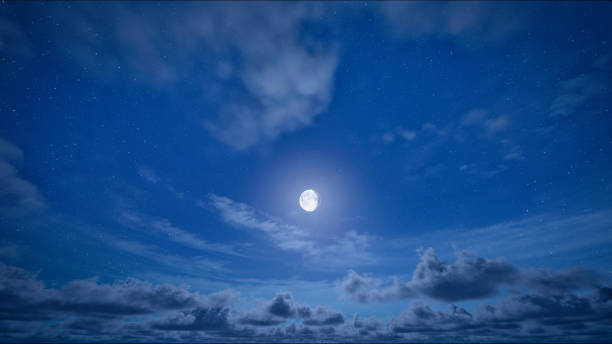 istock Full moon night and starry sky with moving clouds 1563006383