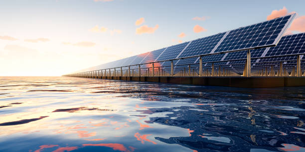 istock 3d rendering of floating solar with sky background. 1563007144