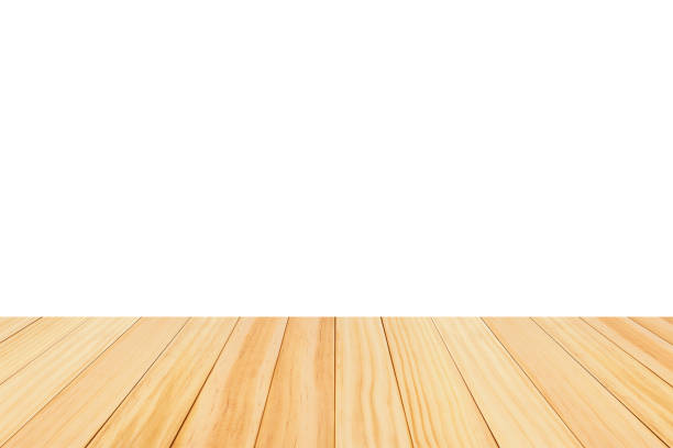 istock Empty wooden table top isolated on white background for product display montage 1563008103