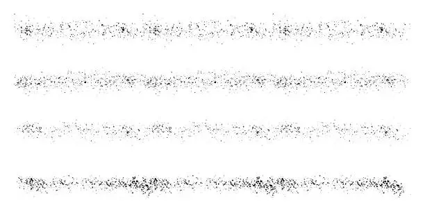 Vector illustration of Grunge Texture Stroke Set. Line Splatter Collection. Abstract Design Element. Stipple Brush, Spray Paint. Spatter, Black Halftone Brushstroke. Stripe Splash Effect. Isolated Vector Illustration