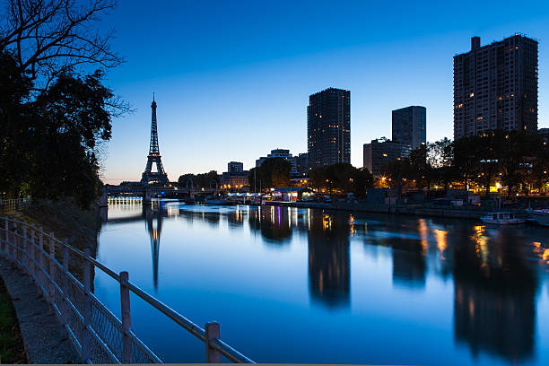 Eiffel tower at blue hour time, Paris, France stock photo