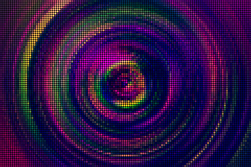 Abstract Mosaic Circle Concentric Colorful Glitter Background Futuristic Metaverse Web3 NFT Led Light Connection Technology Neon Geometric Dot Pixel Spectrum Tile Texture Striped Swirl Pattern Vitality Reflection Focus Tunnel Glamour Radio Wave Close-up Digitally Generated Image for presentation, flyer, card, poster, brochure, banner