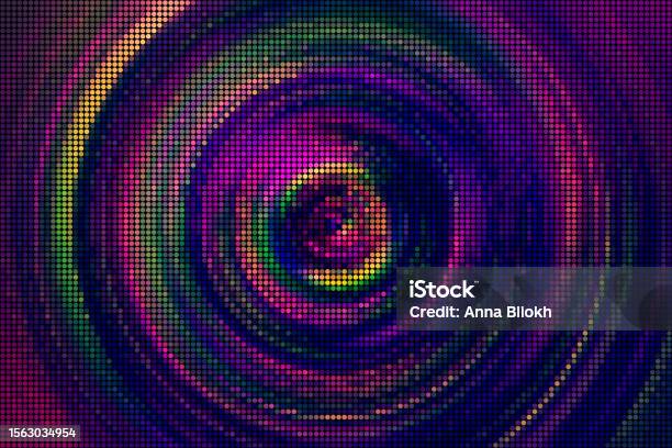 Abstract Mosaic Circle Concentric Colorful Glitter Background Futuristic Metaverse Web3 Nft Led Light Connection Technology Neon Geometric Dot Pixel Spectrum Tile Texture Striped Swirl Pattern Vitality Reflection Focus Tunnel Glamour Radio Wave Closeup Stock Photo - Download Image Now