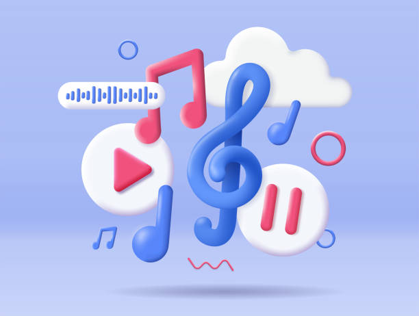 ilustrações, clipart, desenhos animados e ícones de conceito de vetor de ícones de música 3d - musical note treble clef music three dimensional shape