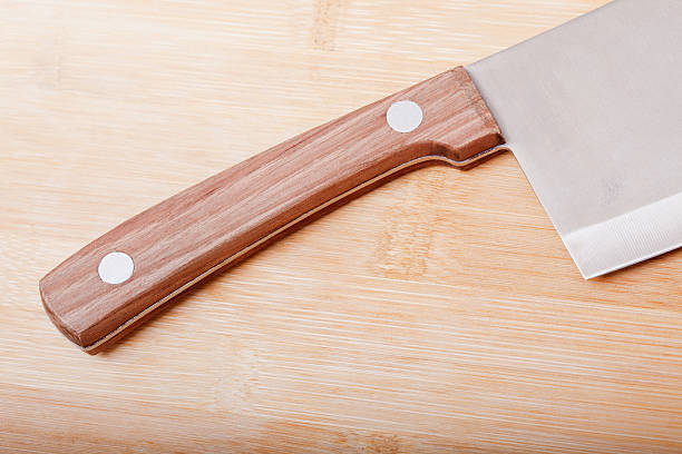 istock Kitchen santoku chopping knife on bamboo chopping board 156308136