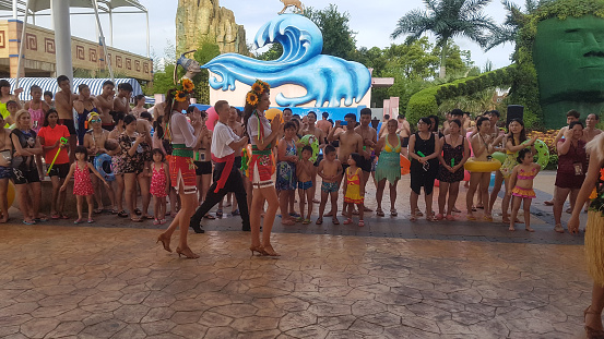 Shanghai, China - August 10th, 2016 - Europian Dancers are comming to Playa Maya Water Park to show folk dance and good times for Chinese and foreigners