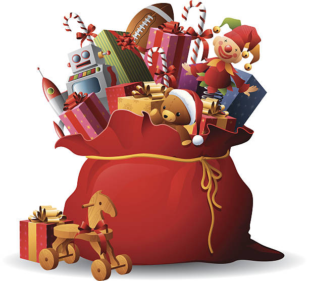 illustrazioni stock, clip art, cartoni animati e icone di tendenza di sacco di santa - santa claus bag sack christmas