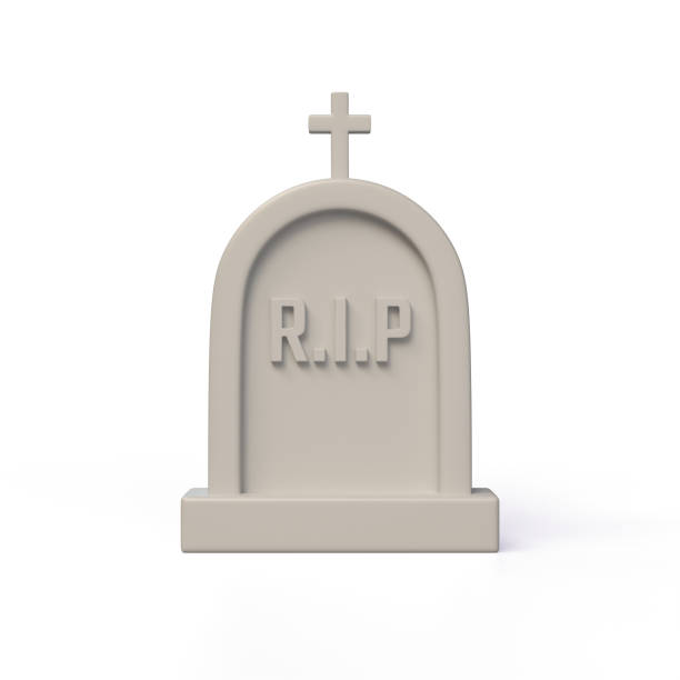 istock Grave with a gray tombstone. Realistic 3d cartoon style design element for halloween. Icon isolated on white background. 3d rendering 1563153820