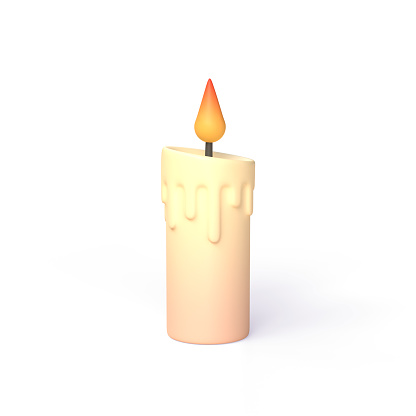 3d burning candle in cartoon style. decoration element for halloween holiday.illustration isolated on white background. 3d rendering