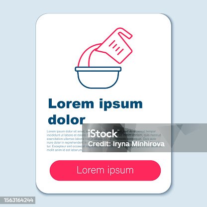 istock Line Measuring cup pouring liquid into bowl icon isolated on grey background. Plastic graduated beaker with handle. Colorful outline concept. Vector 1563164244
