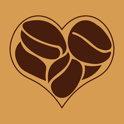 I love coffee. heart shape with coffee beans. Line art, logo design, template line, icon