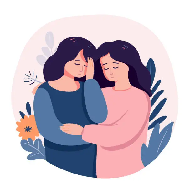 Vector illustration of A woman supporting her friend in grief, vector illustration
