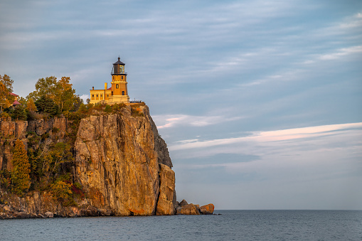 The beautiful and historic Split Rock Lighthouse along the north shore of Lake Superior captured in the golden light right before sundown.