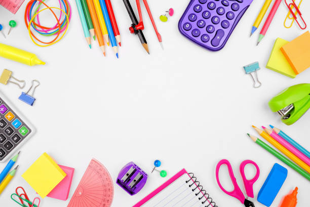 istock School supplies frame on a white background 1563240484
