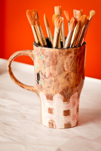 Hand painted Cup Full of Paintbrushes