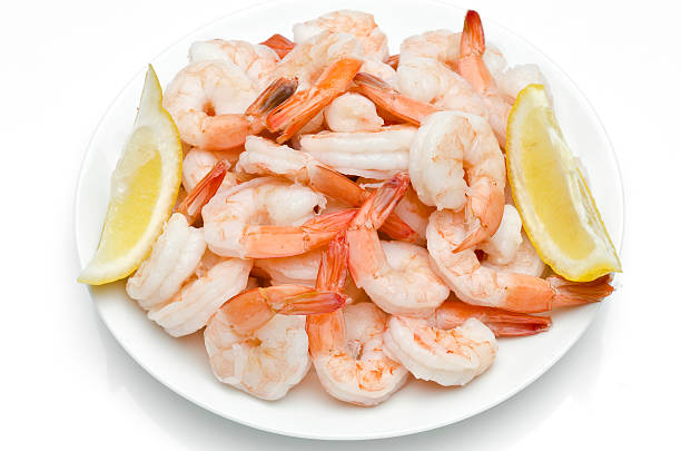 Heap of shrimps on white background (this picture has been taken with a Hasselblad H3D II 31 megapixels camera)