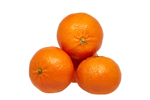 Image of ripe tangerines on white background