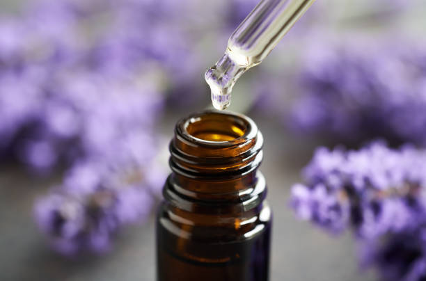 istock Dropping lavender essential oil into a dark bottle 1563266040