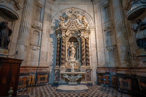 Cadiz, Spain - Apr 9, 2019: Chapel of the Assumption at Cadiz Cathedral - Cadiz, Andalusia, Spain