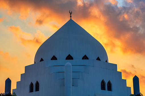 Beautiful Al Khobar Corniche Mosque in Sunrise background. AlKhobar, Saudi Arabia.