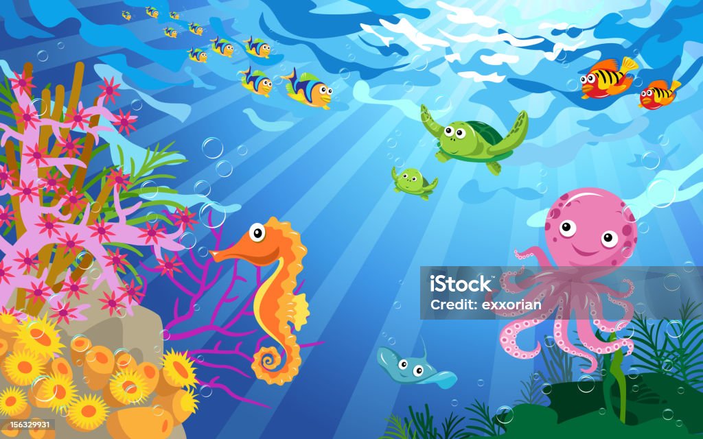 Underwater Scene with Sea Life Underwater scene with sea life, 16:10 widescreen proportion Ocean Floor stock vector