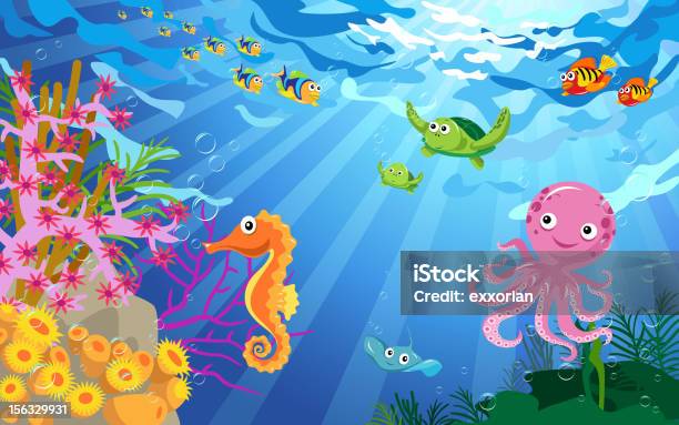 Underwater Scene With Sea Life Stock Illustration - Download Image Now - Ocean Floor, Sea Life, Cartoon