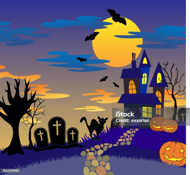 Halloween Nocy - Stockowe grafiki wektorowe i więcej obrazów Cukierek albo psikus - Cukierek albo psikus, Dom - Budowla mieszkaniowa, Grafika wektorowa