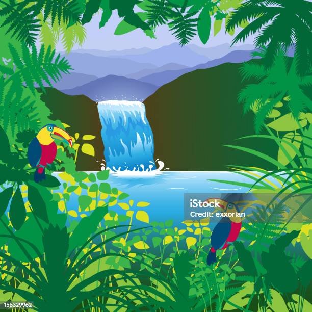 Jungle Waterfall Stock Illustration - Download Image Now - Waterfall, Animal, River