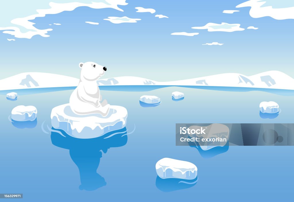 Polar Bear Global Warming Crisis of Global Warming, a polar bear isolated on a melting ice floes Climate Change stock vector