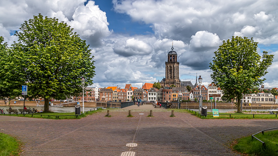 Deventer, Netherlands, July 15, 2020; Cityscape on the historic city of Deventer in Overijssel.