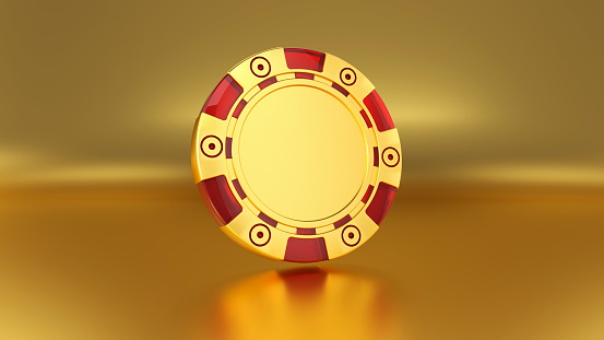 Online Casino Golden Chip, Gold Background- 3D Illustration, 3D Realistic Render