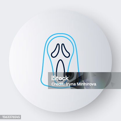 istock Line Funny and scary ghost mask for Halloween icon isolated on white background. Happy Halloween party. Colorful outline concept. Vector 1563376545