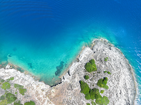 Aerial view of the rugged coast of Monte Argentario in Tuscany