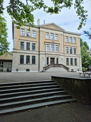 Detail of a school building of brick for the Swedish compulsory school in the previous school system was an elementary school (folkskola).