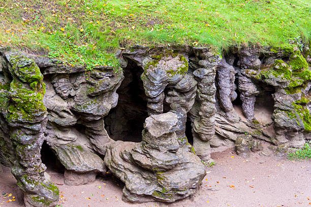 View on entry to small Mechowo cave in Poland.